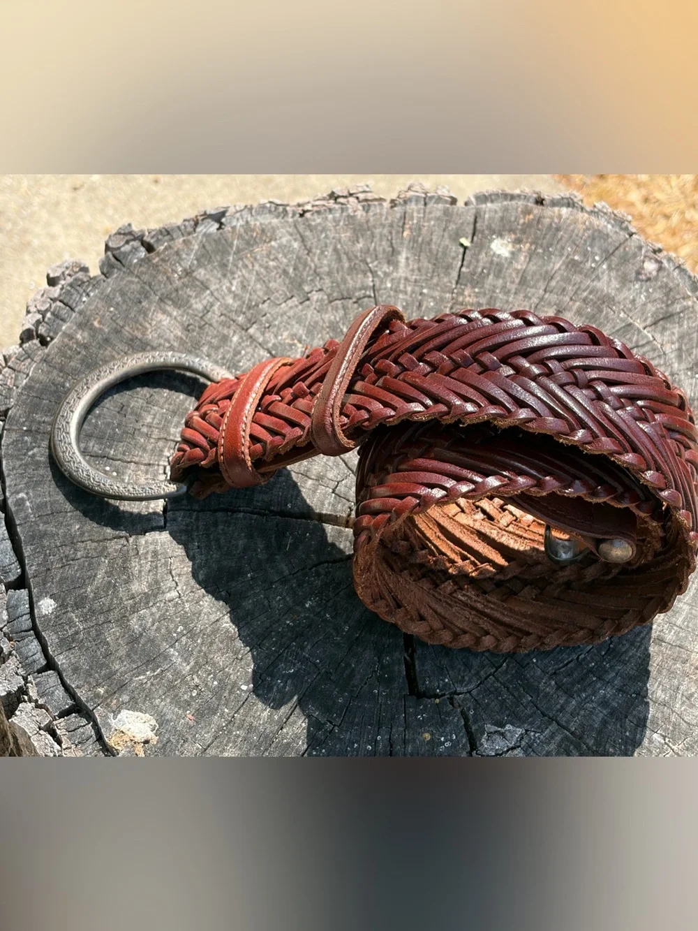 VTG Braided Wide Leather Women’s Belt w/ antique silver hardware - Brown